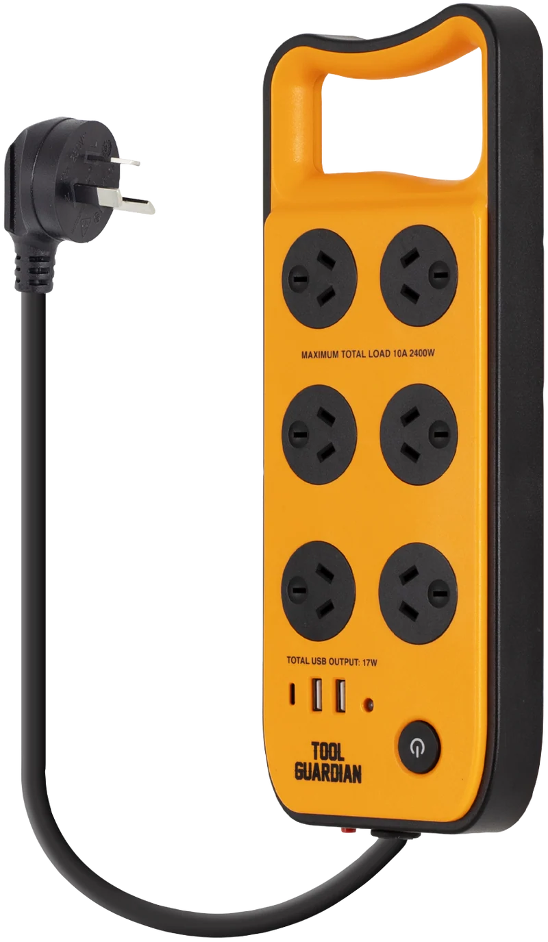 Tool Guardian 6-Way Power Board & 5m Extension Lead Bundle