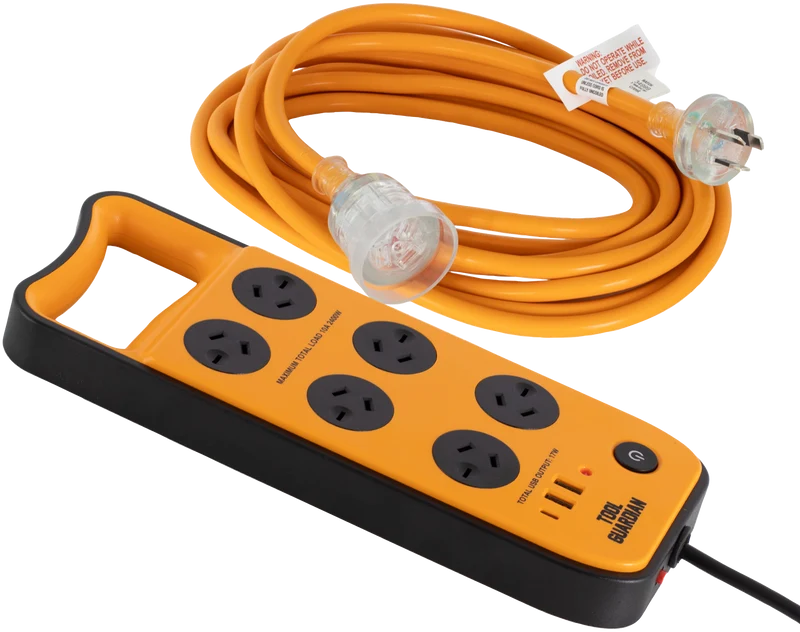Tool Guardian 6-Way Power Board & 5m Extension Lead Bundle