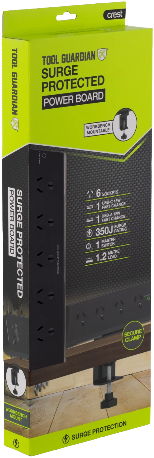 Tool Guardian 6-Way Power Board With Clamp