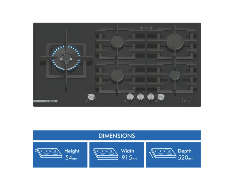 Bosch Series 8, 90cm Gas Cooktop Tempered Glass, Black