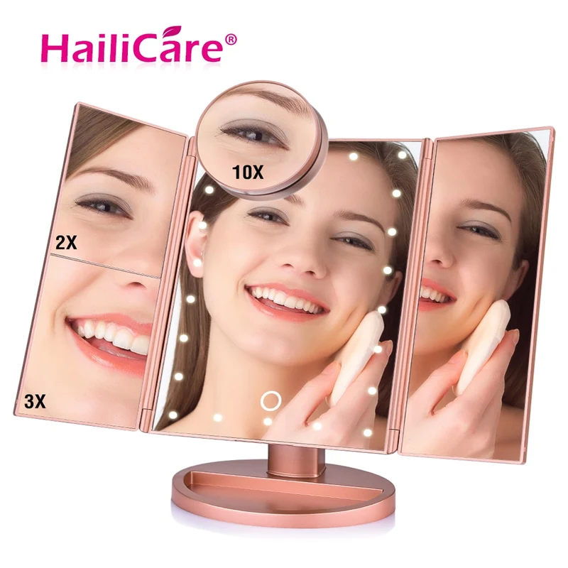 Mirroir maquillage 4 en 1.Touch Screen 1X 2X 3X 10X 22 leds