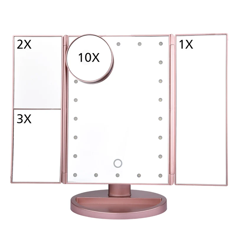Mirroir maquillage 4 en 1.Touch Screen 1X 2X 3X 10X 22 leds