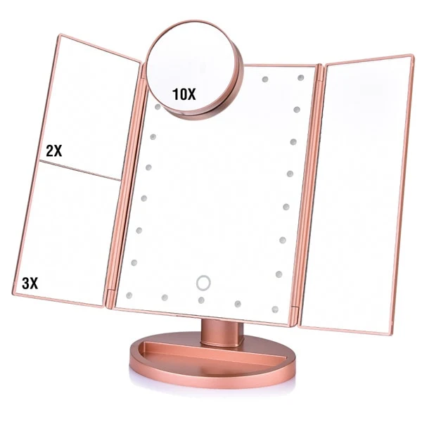 Mirroir maquillage 4 en 1.Touch Screen 1X 2X 3X 10X 22 leds