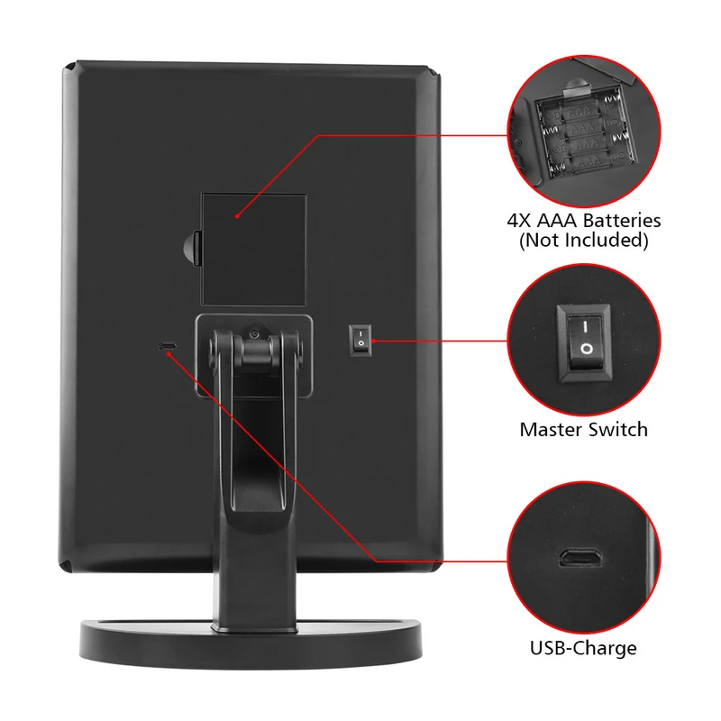 Mirroir maquillage 4 en 1.Touch Screen 1X 2X 3X 10X 22 leds