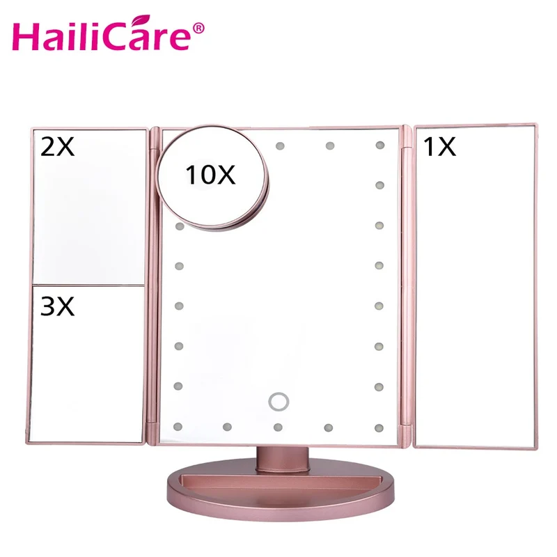 Mirroir maquillage 4 en 1.Touch Screen 1X 2X 3X 10X 22 leds