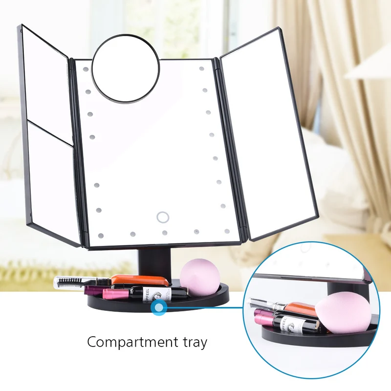 Mirroir maquillage 4 en 1.Touch Screen 1X 2X 3X 10X 22 leds