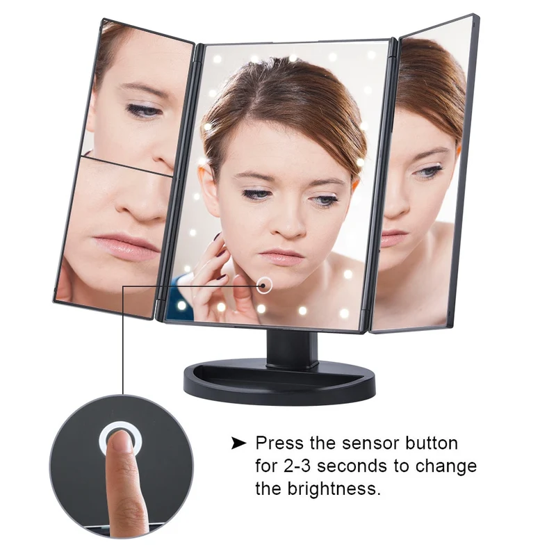 Mirroir maquillage 4 en 1.Touch Screen 1X 2X 3X 10X 22 leds