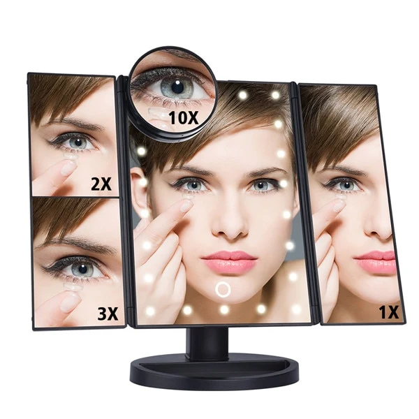 Mirroir maquillage 4 en 1.Touch Screen 1X 2X 3X 10X 22 leds