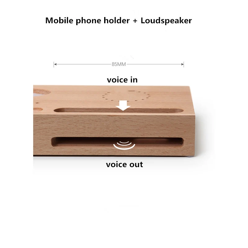 6 en 1 Station recharge induction en bois enceinte wireless et générateur d'aube sel d'Himalaya