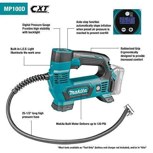 Makita MP100DZ 12V Max CXT Lithium-Ion Cordless Inflator, Tool Only