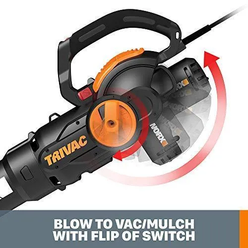 WORX WG512 Trivac 2.0 Electric 12-amp 3-in-1 Vacuum Blower/Mulcher/Vac, Black and Orange