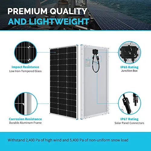 Renogy 12 Volt Solar Panel 100 Watt High-Efficiency Monocrystalline Module PV Charger for RV Battery Boat Caravan and Other Off-Grid Applications, Single, RNG-100D-SS