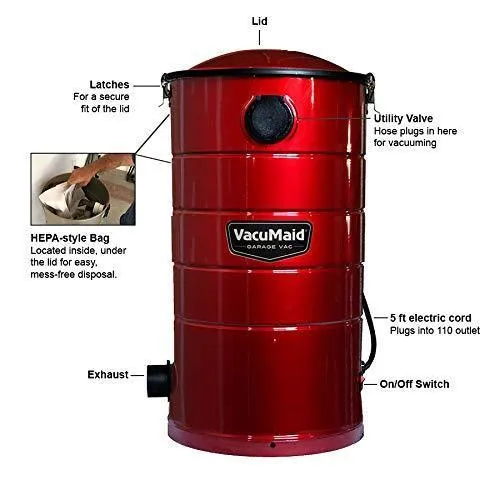 VacuMaid GV50R Wall Mounted Garage and Car Vacuum with 50 ft Hose and Tools