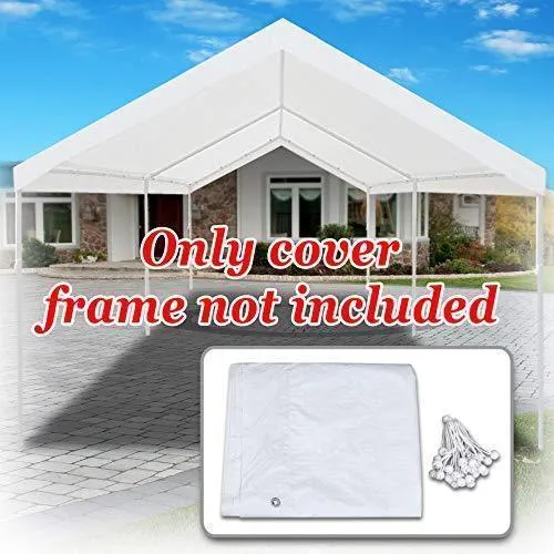Strong Camel 10'x20' Carport Replacement Canopy Cover for Tent Top Garage Shelter Cover with Ball Bungees (Only Cover, Frame is not Included)