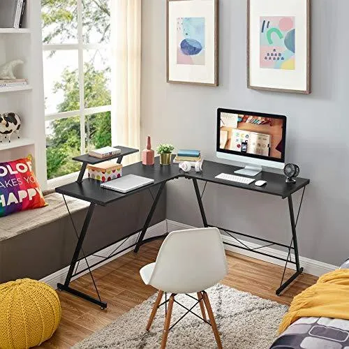 Mr IRONSTONE L-Shaped Desk 50.8" Computer Corner Desk, Home Gaming Desk, Office Writing Workstation with Large Monitor Stand, Space-Saving, Easy to Assemble, Black