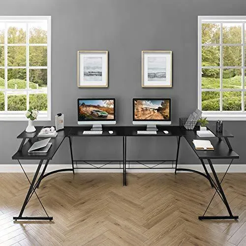 Mr IRONSTONE L-Shaped Desk 50.8" Computer Corner Desk, Home Gaming Desk, Office Writing Workstation with Large Monitor Stand, Space-Saving, Easy to Assemble, Black