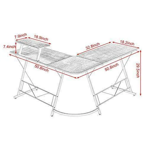 Mr IRONSTONE L-Shaped Desk 50.8" Computer Corner Desk, Home Gaming Desk, Office Writing Workstation with Large Monitor Stand, Space-Saving, Easy to Assemble, Black