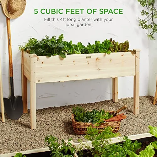 Best Choice Products 48x24x30in Raised Garden Bed, Elevated Wood Planter Box Stand for Backyard, Patio, Balcony w/Bed Liner, 200lb Capacity