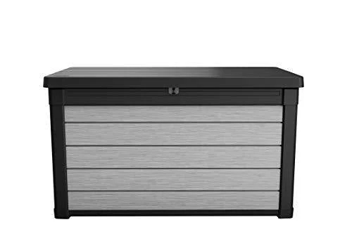 KETER Denali 100 Gallon Resin Large Deck Box-Organization and Storage for Patio Furniture, Outdoor Cushions, Garden Tools and Pool Toys, Grey/Black