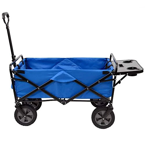 Mac Sports Collapsible Folding Outdoor Utility Wagon with Side Table - Blue