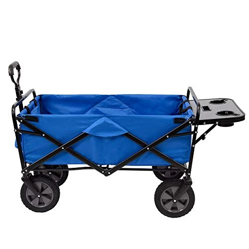 Mac Sports Collapsible Folding Outdoor Utility Wagon with Side Table - Blue