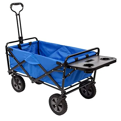 Mac Sports Collapsible Folding Outdoor Utility Wagon with Side Table - Blue