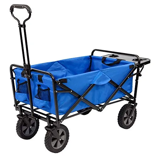 Mac Sports Collapsible Folding Outdoor Utility Wagon with Side Table - Blue