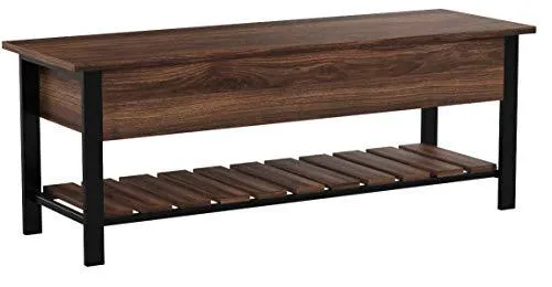 Walker Edison Julian Rustic Farmhouse Lift Top Entry Bench with Bottom Rack, 48 Inch - Walnut Brown