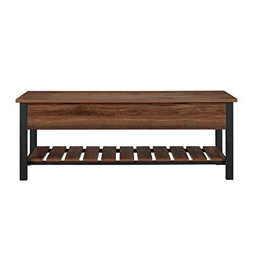 Walker Edison Julian Rustic Farmhouse Lift Top Entry Bench with Bottom Rack, 48 Inch - Walnut Brown