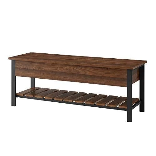 Walker Edison Julian Rustic Farmhouse Lift Top Entry Bench with Bottom Rack, 48 Inch - Walnut Brown