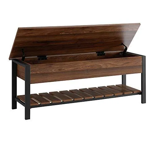 Walker Edison Julian Rustic Farmhouse Lift Top Entry Bench with Bottom Rack, 48 Inch - Walnut Brown
