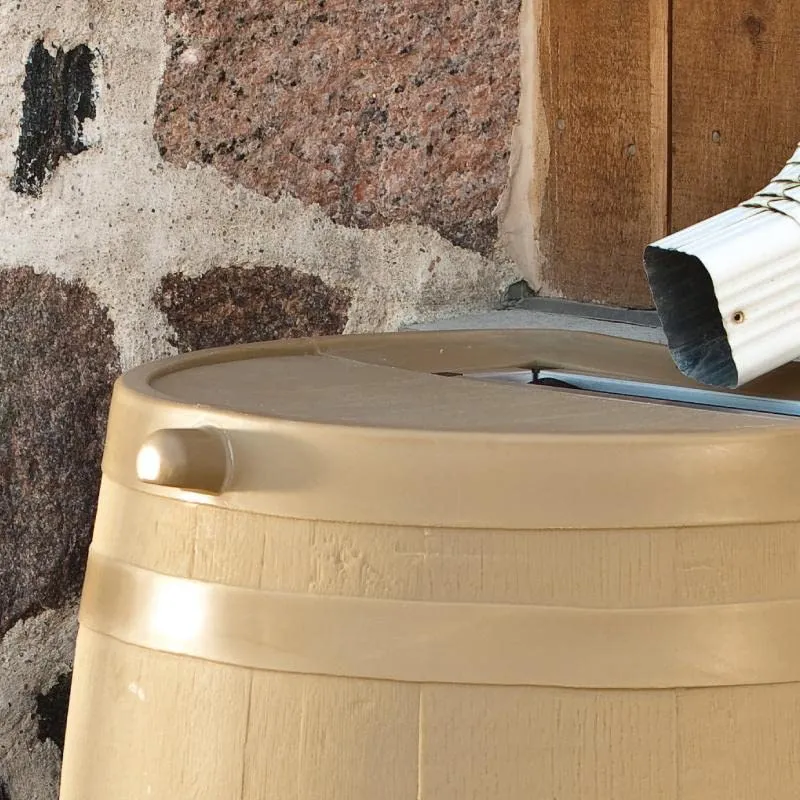 RTS Home Accents 50-Gallon Rain Water Collection Barrel with Brass Spigot, Tan