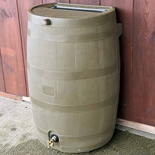 RTS Home Accents 50-Gallon Rain Water Collection Barrel with Brass Spigot, Tan