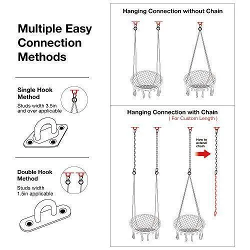Greenstell Hammock Chair Macrame Swing with Cushion and Hanging Hardware Kits, Max 290 Lbs Hanging Cotton Rope Swing Chair, Comfortable Hanging Chairs for Indoor, Outdoor, Home, Patio, Yard (Beige)