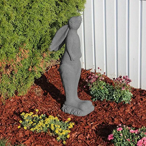 EMSCO Group Whimsical Rabbit Statue – Natural Granite Appearance – Made of Resin – Lightweight – 29” Height