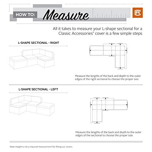 Classic Accessories 55-881-011501-RT Facing, Large Veranda Patio L-Shaped Sectional Sofa Cover, Left, Pebble, Patio Furniture Covers