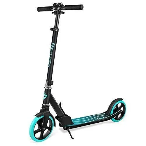 Beleev V5 Scooters for Kids 8 Years and Up , Foldable Kick Scooter 2 Wheel, Quick-Release Folding System, Shock Absorption Mechanism, Large 200mm Wheels Scooters for Adults Teens (Aqua)