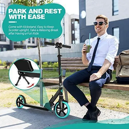 Beleev V5 Scooters for Kids 8 Years and Up , Foldable Kick Scooter 2 Wheel, Quick-Release Folding System, Shock Absorption Mechanism, Large 200mm Wheels Scooters for Adults Teens (Aqua)
