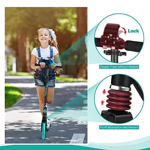 Beleev V5 Scooters for Kids 8 Years and Up , Foldable Kick Scooter 2 Wheel, Quick-Release Folding System, Shock Absorption Mechanism, Large 200mm Wheels Scooters for Adults Teens (Aqua)
