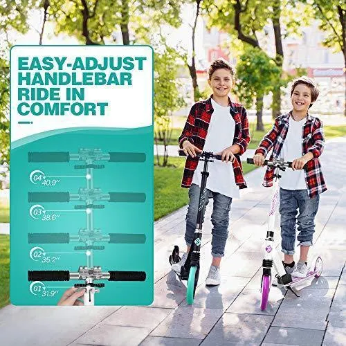 Beleev V5 Scooters for Kids 8 Years and Up , Foldable Kick Scooter 2 Wheel, Quick-Release Folding System, Shock Absorption Mechanism, Large 200mm Wheels Scooters for Adults Teens (Aqua)