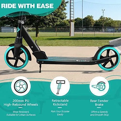 Beleev V5 Scooters for Kids 8 Years and Up , Foldable Kick Scooter 2 Wheel, Quick-Release Folding System, Shock Absorption Mechanism, Large 200mm Wheels Scooters for Adults Teens (Aqua)