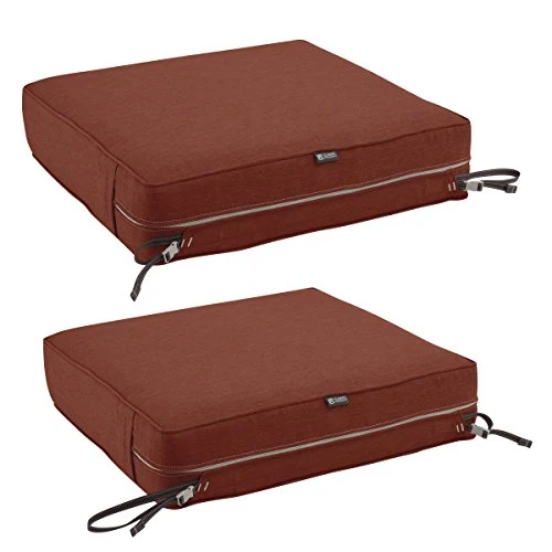 Classic Accessories Montlake Water-Resistant 21 x 21 x 5 Inch Square Outdoor Seat Cushion, Patio Furniture Chair Cushion, Heather Henna Red