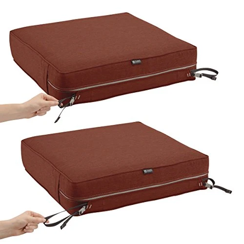 Classic Accessories Montlake Water-Resistant 21 x 21 x 5 Inch Square Outdoor Seat Cushion, Patio Furniture Chair Cushion, Heather Henna Red