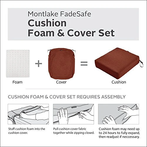 Classic Accessories Montlake Water-Resistant 21 x 21 x 5 Inch Square Outdoor Seat Cushion, Patio Furniture Chair Cushion, Heather Henna Red