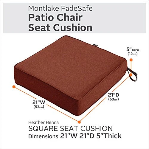Classic Accessories Montlake Water-Resistant 21 x 21 x 5 Inch Square Outdoor Seat Cushion, Patio Furniture Chair Cushion, Heather Henna Red