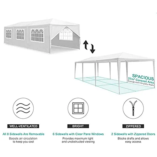 FDW 10x30 Party Tent Wedding Patio Gazebo Outdoor Carport Canopy Shade with Side 8 Removable Walls