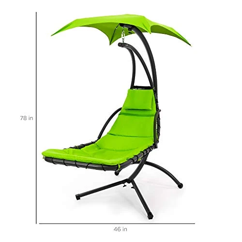Best Choice Products Outdoor Hanging Curved Chaise Lounge Chair Swing for Backyard, Patio w/ Built-In Pillow, Removable Canopy, Stand - Green