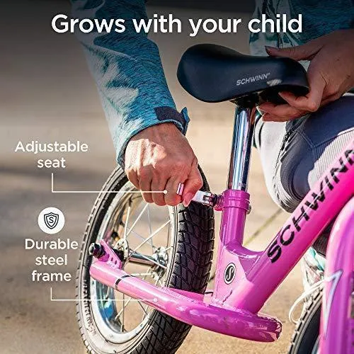 Schwinn Toddler Balance Bike, 12-Inch Wheels, Beginner Rider Training, Pink