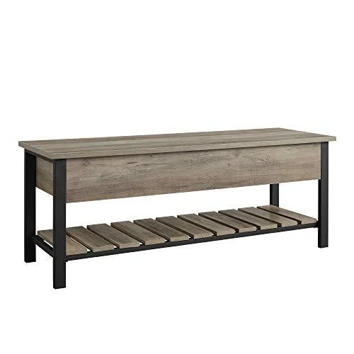 Walker Edison Julian Rustic Farmhouse Lift Top Entry Bench with Bottom Rack, 48 Inch - Grey