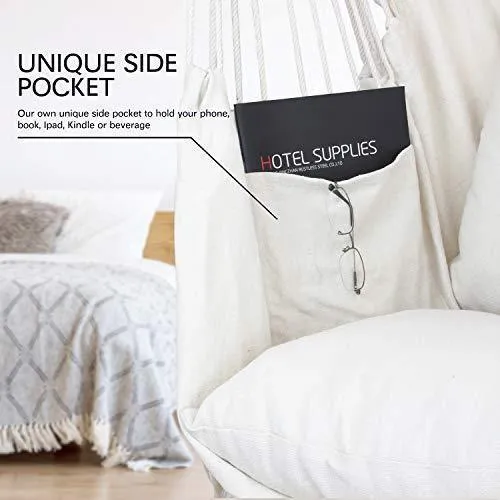 WBHome Hammock Chair Swing with Hanging Hardware Kit- Beige, Cotton Canvas, Include Carry Bag & Two Seat Cushions, for Bedroom Indoor Outdoor, Max. Weight 330 Lbs